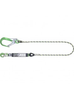 Longe en corde tressée 2 m avec absorbeur d’énergie et mousquetons aluminium vert