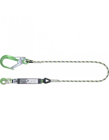 Longe en corde tressée 2 m avec absorbeur d’énergie et mousquetons aluminium vert
